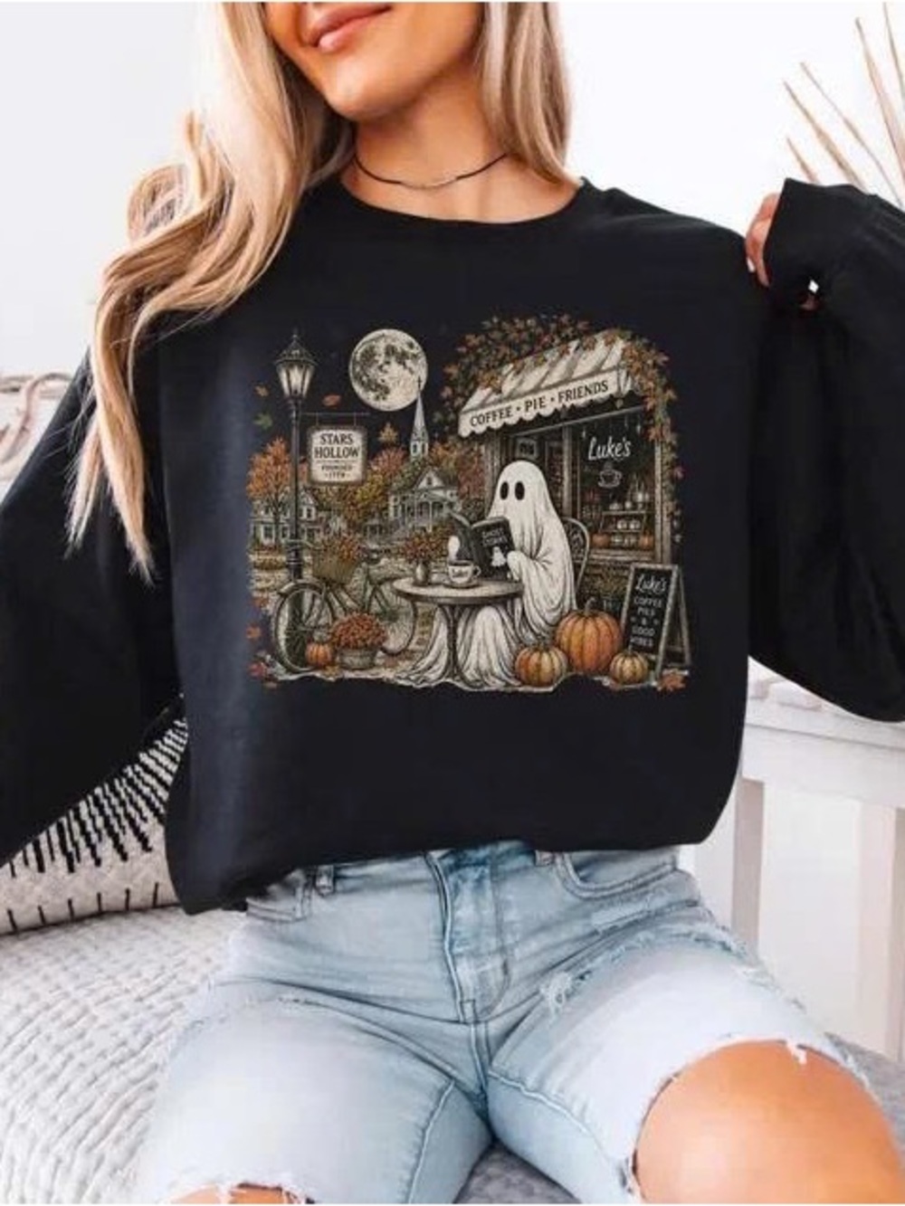 Women’s Black Graphic Ghost Cafe Sweatshirt